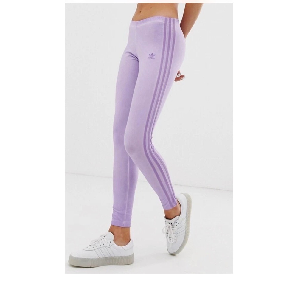 Adidas Originals Lavender Velvet Trefoil 3-Stripe Leggings Purple Slim Fit Small